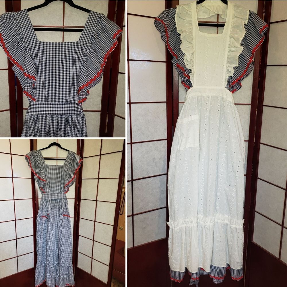 VNTG 60's Now Designs Blue & White Checkered Apron/Dress Set